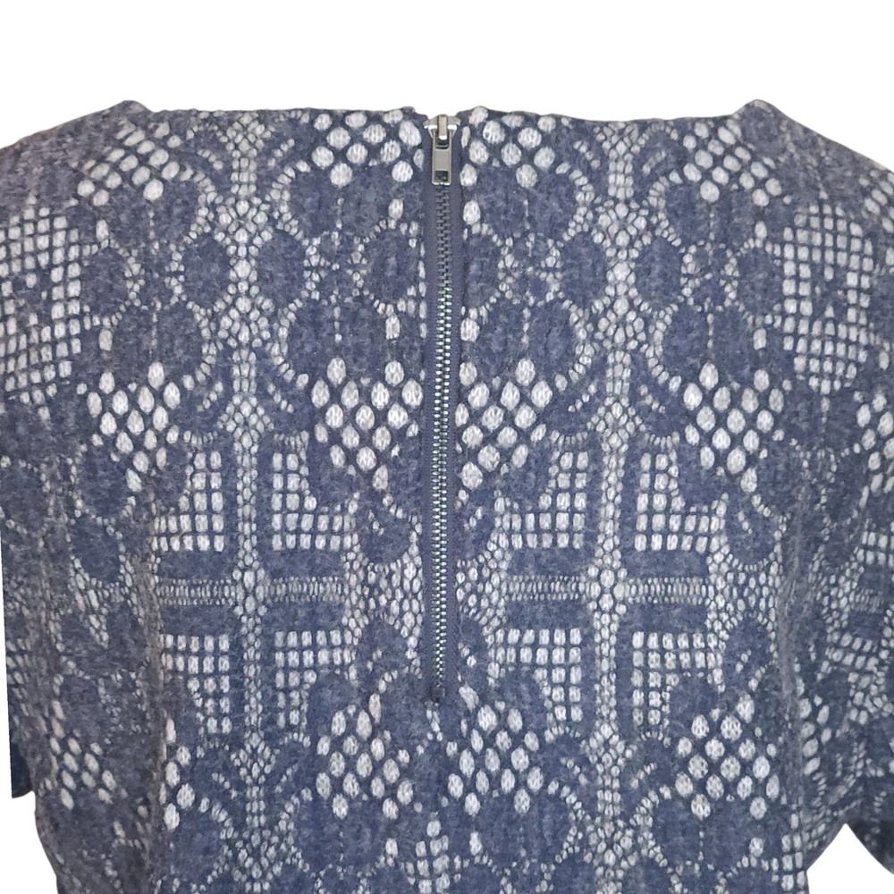PLEIONE Blue & White Blouse Artisanal Lace Overlay‎ Mixed Media Top Size Small - Picture 5 of 8